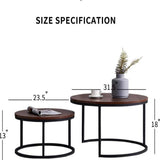 Quatropi Round Nesting Coffee Table 2-Piece - Black Metal Base - The Linen House