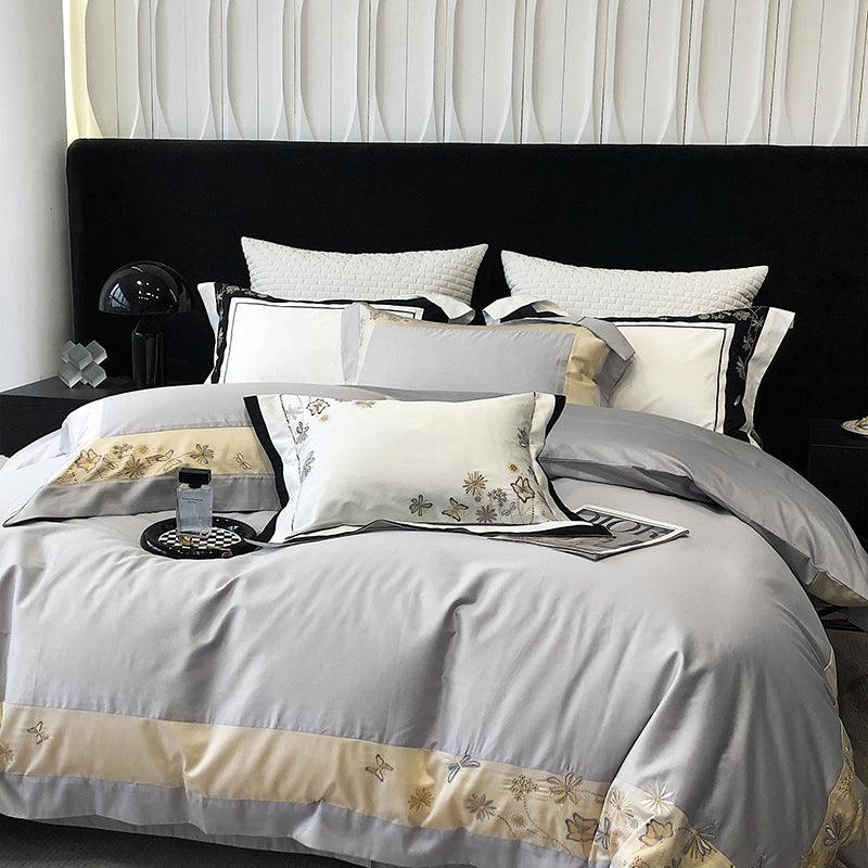 Flowers Butterfly Dragonfly Embroidery Duvet Set - The Linen House