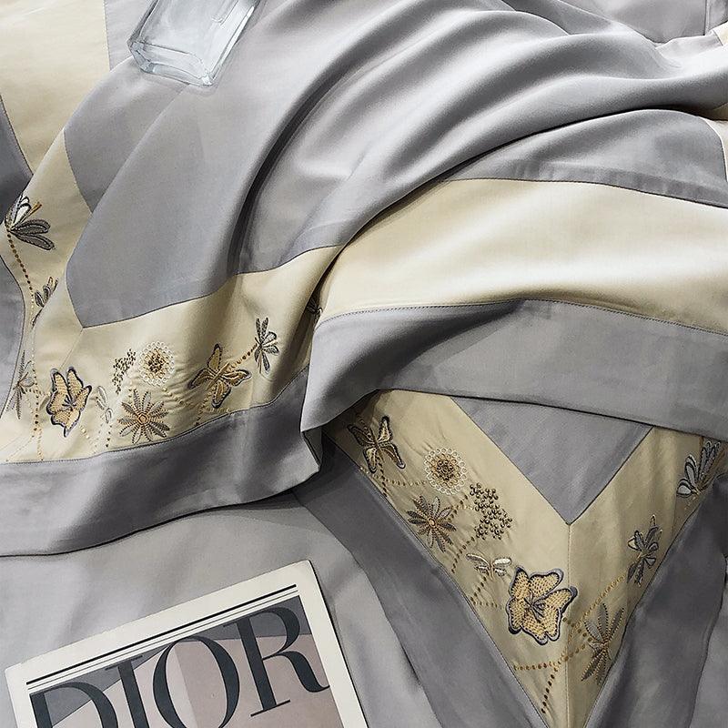 Flowers Butterfly Dragonfly Embroidery Duvet Set - The Linen House