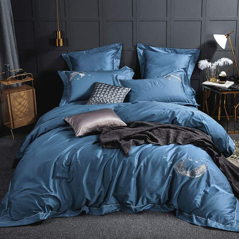 Flying Feather Embroidery Duvet Set - The Linen House