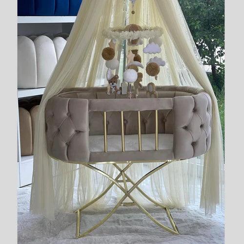 Baby Velvet Tufted Bassinet - The Linen House