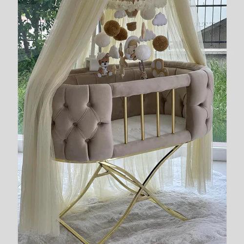 Baby Velvet Tufted Bassinet - The Linen House