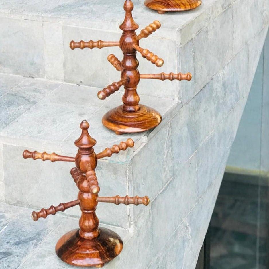 Handicraft Hand Carved Wooden Jewelry Accessories Bangle Stand for Women - The Linen House