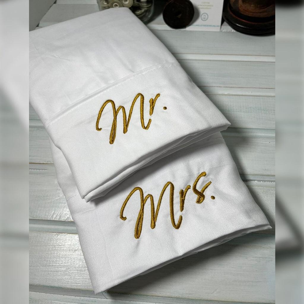 Mr & Mrs Personlaized Embroidered Bed Set - The Linen House
