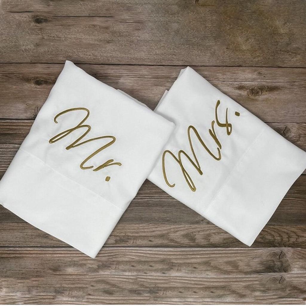 Mr & Mrs Personlaized Embroidered Bed Set - The Linen House
