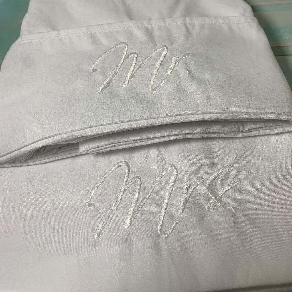 Mr & Mrs Personlaized Embroidered Bed Set - The Linen House