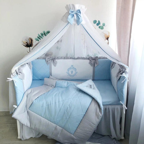 Sky Blue Baby Cot Set - The Linen House