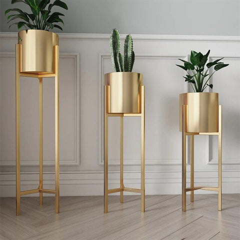 Simple Golden Flower Pot Stand (pack of 3) - The Linen House
