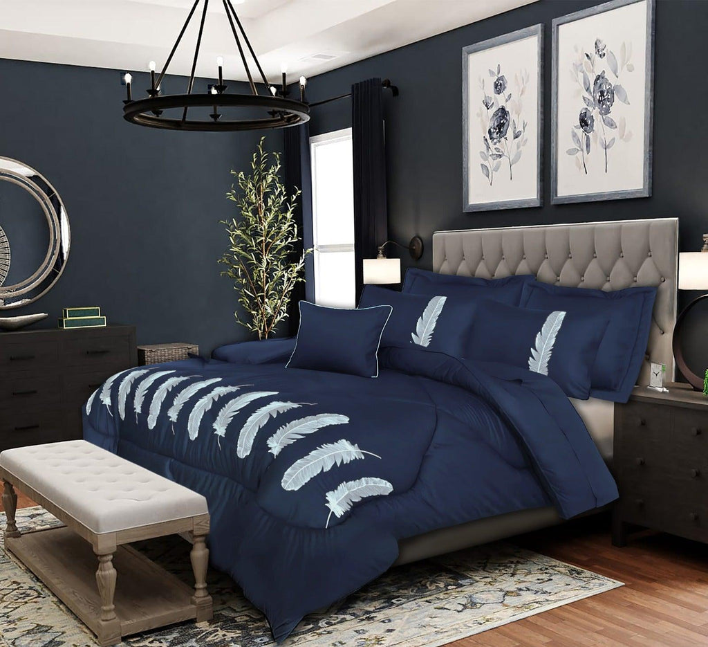 Sliver Feather Embroidered Comforter- King - The Linen House