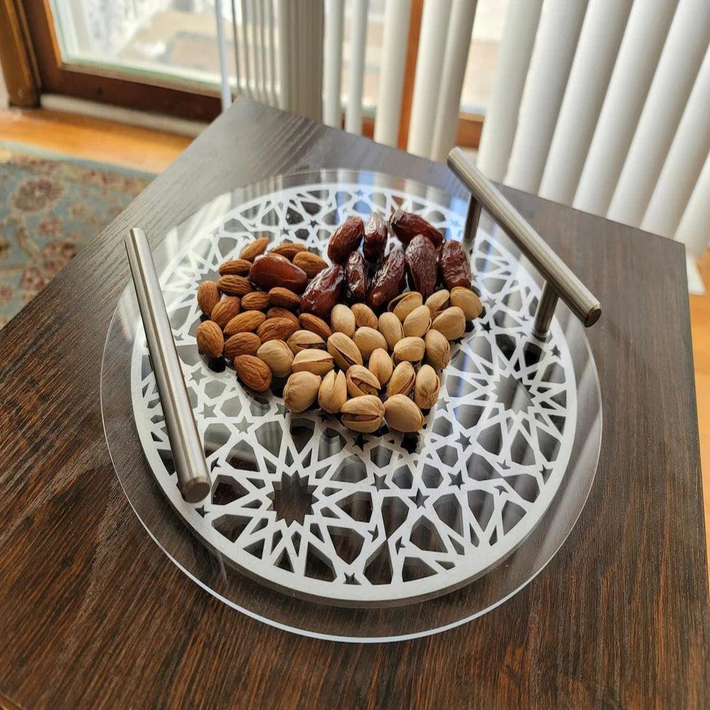 Islamic Pattern Wooden Sweets Tray With Acrylic Top - Gold/Silver - The Linen House