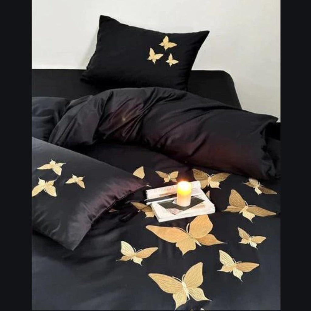 Golden Butterfly Embroidered Bedding Set - The Linen House