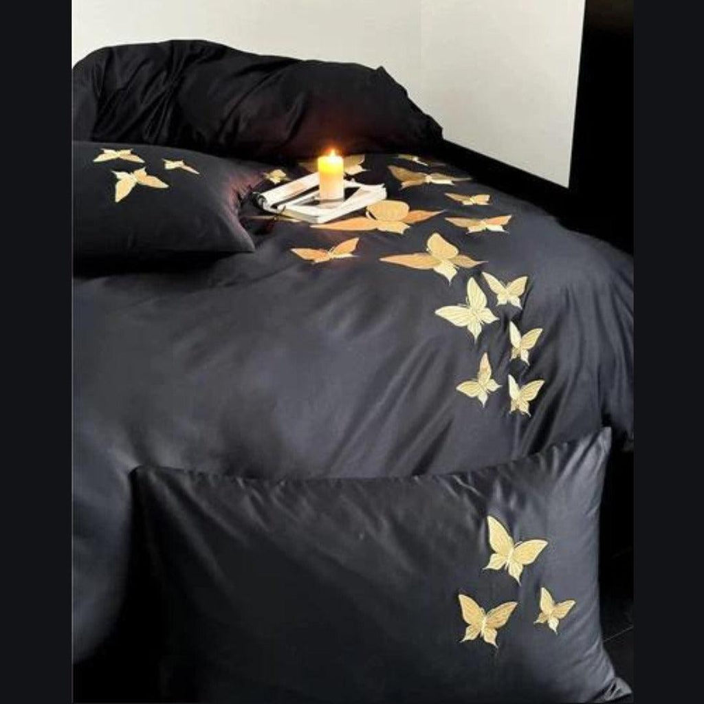 Golden Butterfly Embroidered Bedding Set - The Linen House