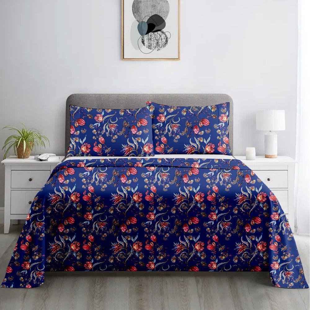 Blue Printed Bedding (satin) - The Linen House