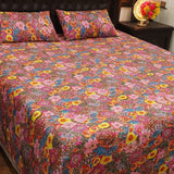 Pink Floral Printed Bedsheet 3 pcs