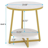 2 Tier Marble MDF Side Table with Storage Shelf - The Linen House