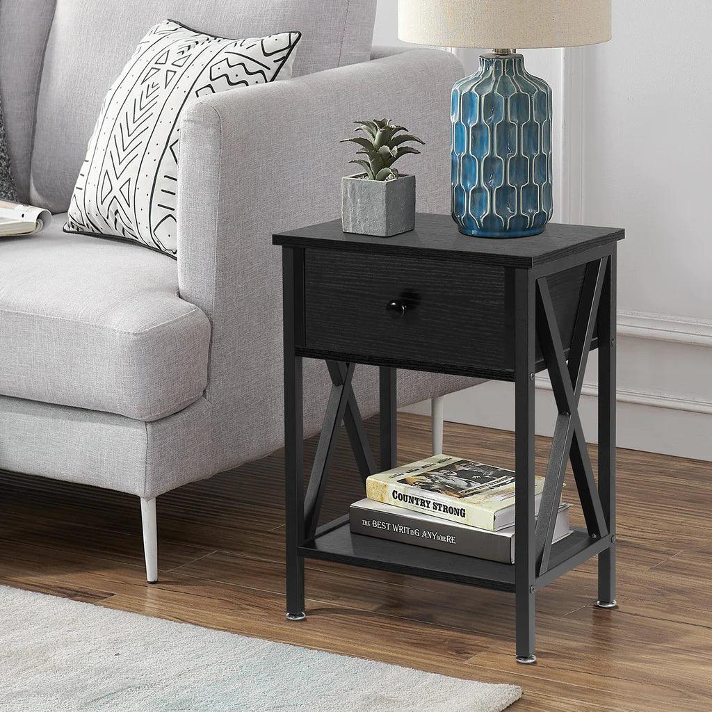 Drawer Sofa Side Table with Storage Shelf for Living Room, Bedroom - The Linen House
