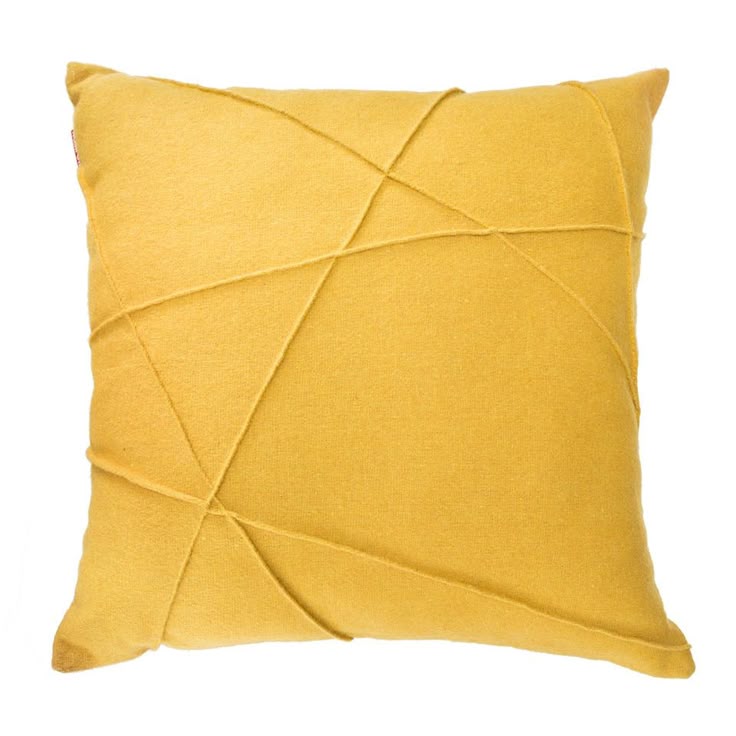 "Bold Mustard Cotton Cushion with Artistic Stitching"