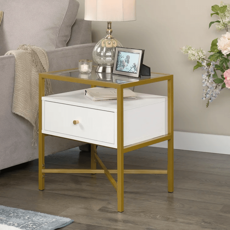 End Table with White and Gold Finish - The Linen House