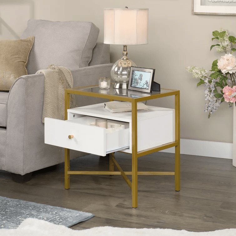 End Table with White and Gold Finish - The Linen House