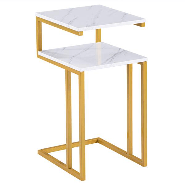 C-Type Side Table Double-Layer Gold Marble MDF - The Linen House