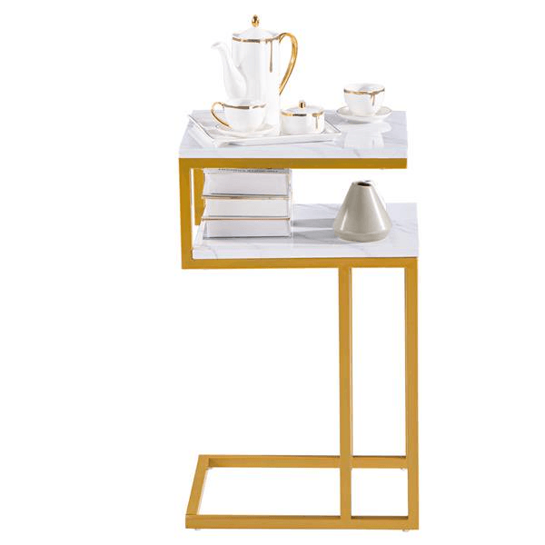 C-Type Side Table Double-Layer Gold Marble MDF - The Linen House