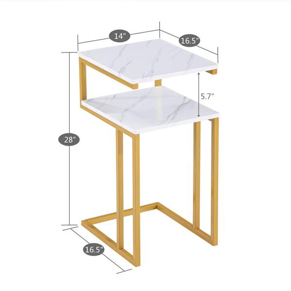 C-Type Side Table Double-Layer Gold Marble MDF - The Linen House