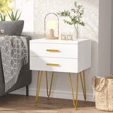 Tribesigns 2-Drawer White and Gold Nightstand - The Linen House