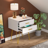 Tribesigns 2-Drawer White and Gold Nightstand
