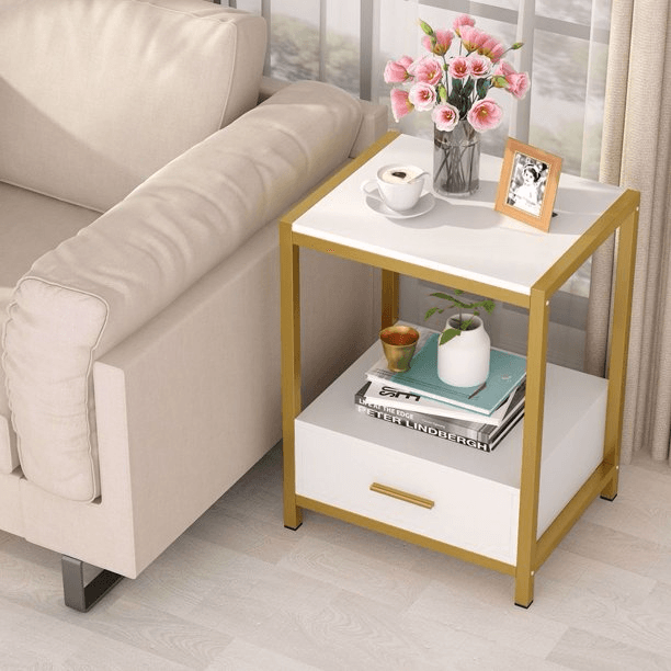 End Table with Drawer and Storage Shelves - The Linen House