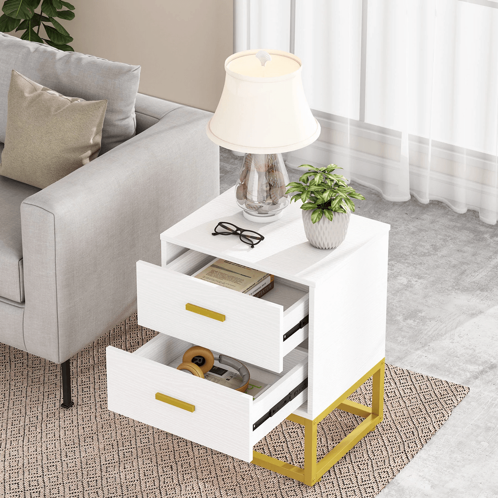 Modern Sofa Side Table With 2 Drawers - The Linen House