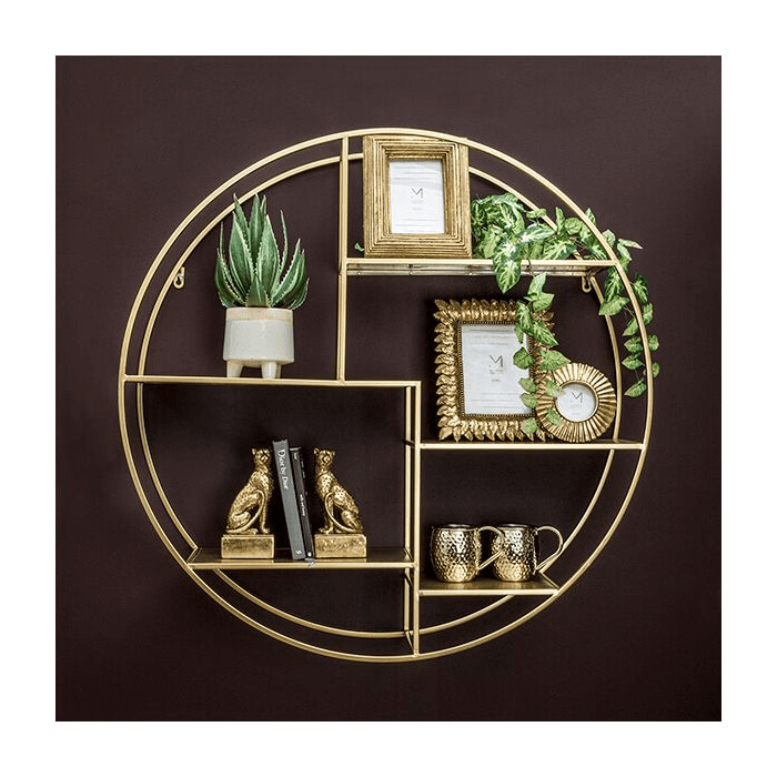 Extra Large Round Wall Shelf Unit in Gold - The Linen House