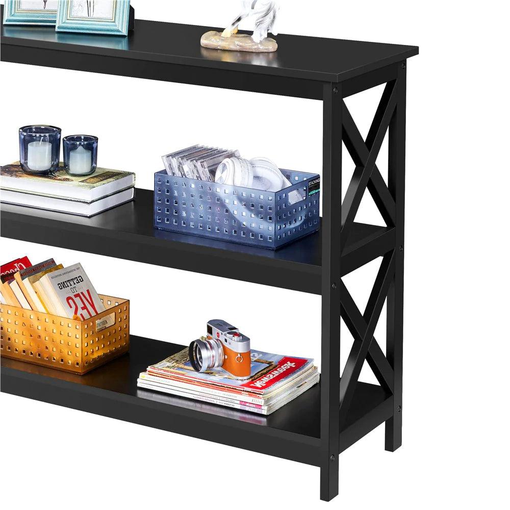 3 Tier X-Design Console Table with Storage Shelves – Stylish and Practical Black Accent Table