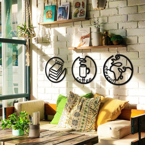 Book and Coffee Metal Wall Decor - The Linen House