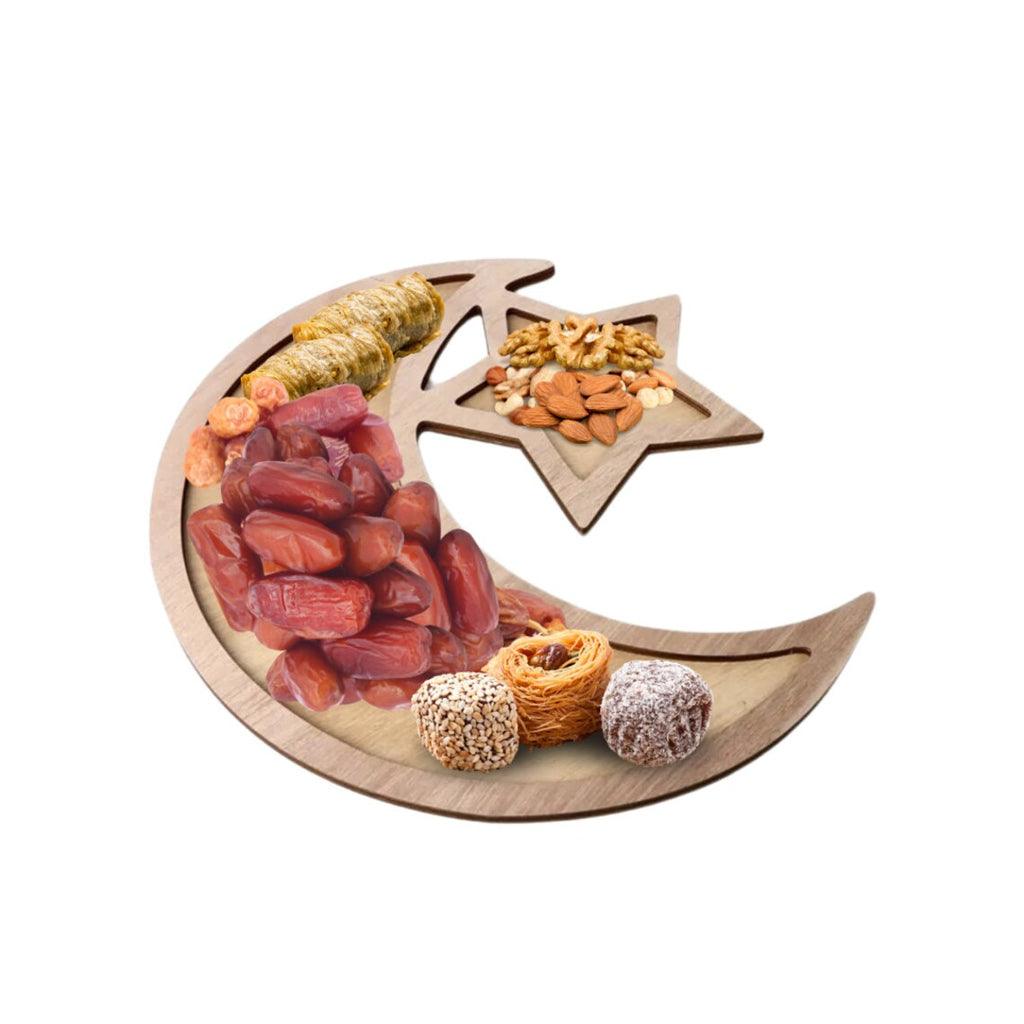 Crescent and Star Serving Platter Tray made from Wood - The Linen House