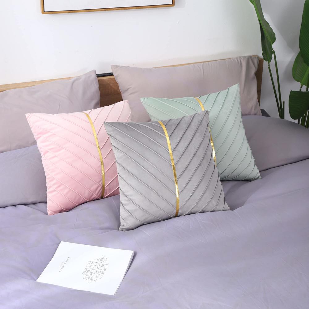 Pintuck Cushion Cover With Golden RIbbon - The Linen House