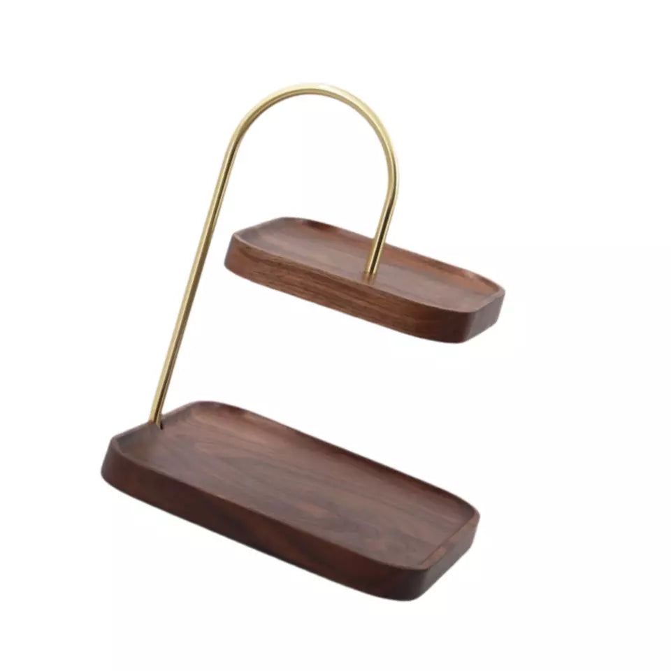 Wooden Square Double Layer Tray for Dessert Display - The Linen House