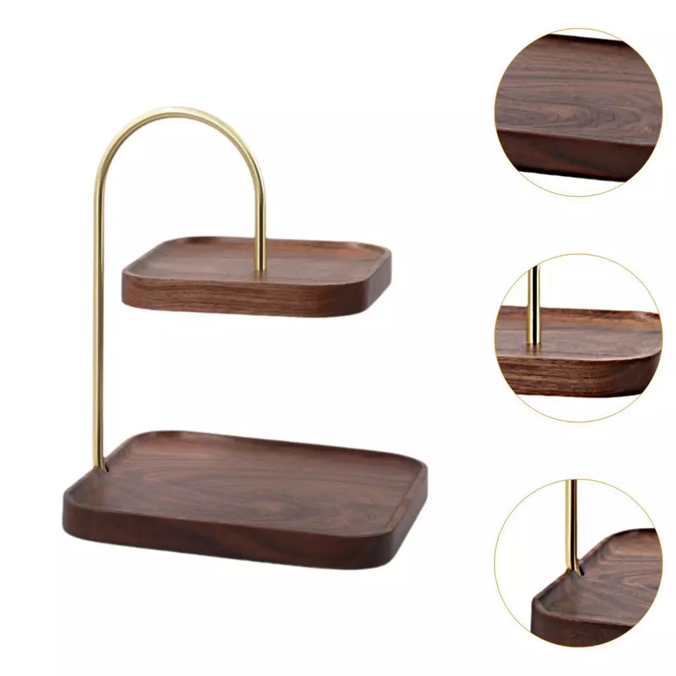 Wooden Square Double Layer Tray for Dessert Display - The Linen House