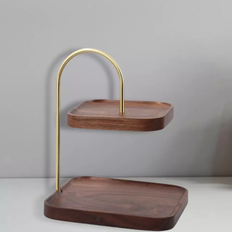 Wooden Square Double Layer Tray for Dessert Display - The Linen House