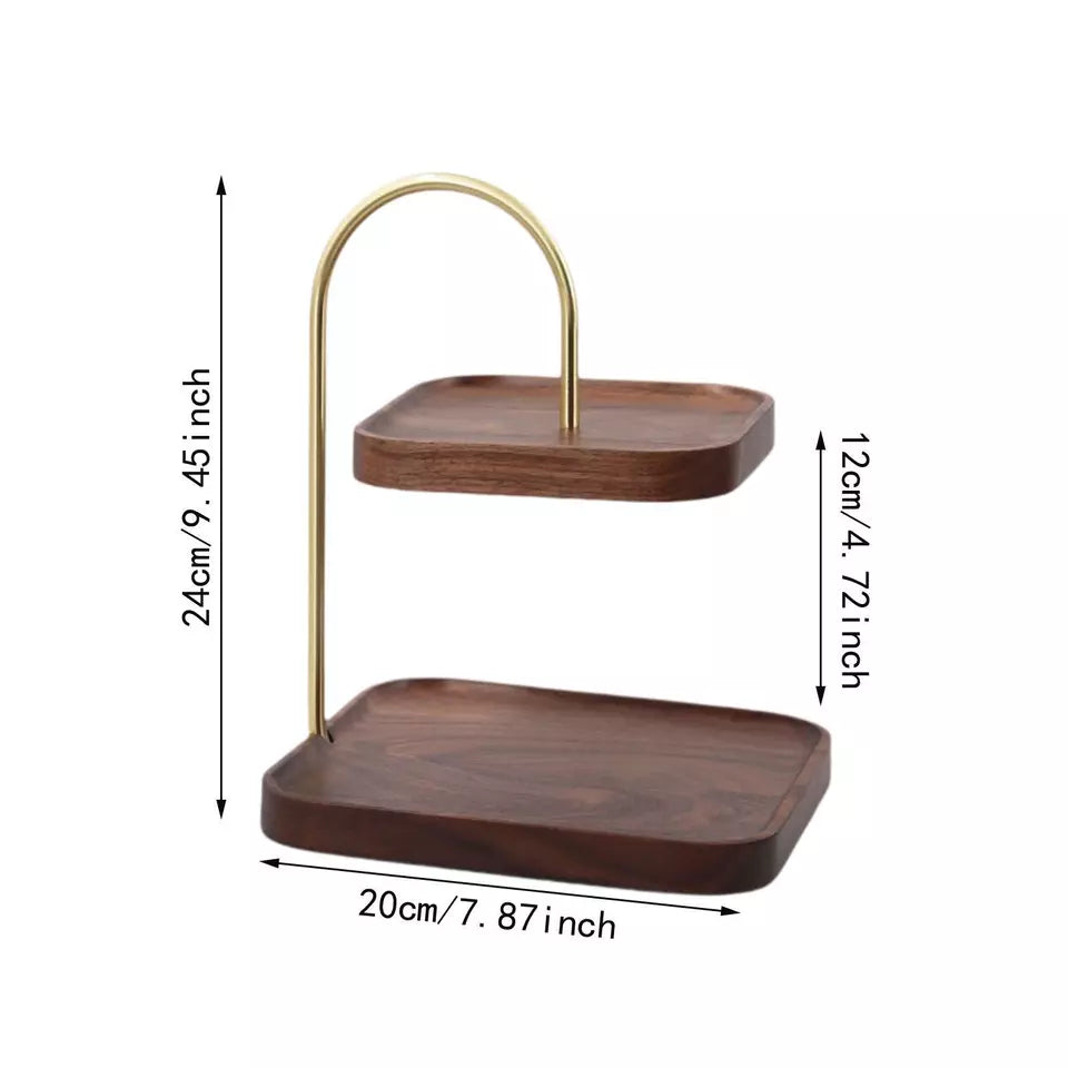 Wooden Square Double Layer Tray for Dessert Display - The Linen House