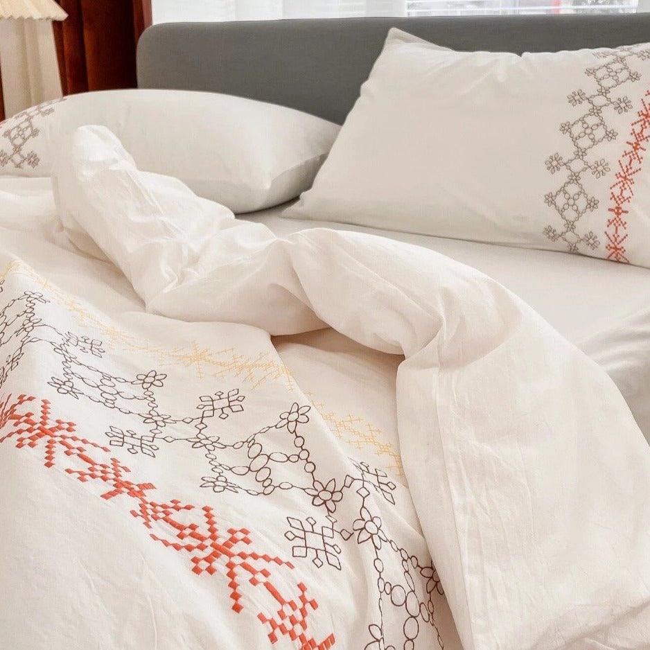 New Geometric Embroidery Duvet Set - The Linen House