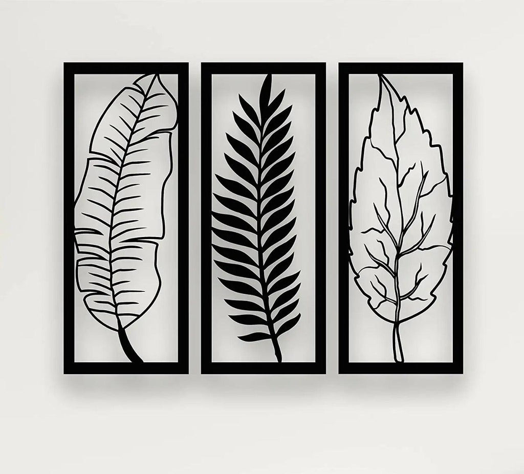 Metal Leaf Wall Art 3 Panels, Wall Decor (pack of 3) - The Linen House