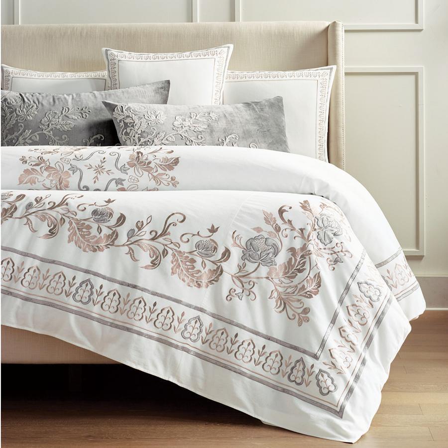 New Luxury Embroidered Duvet Set in Blush Gray - The Linen House