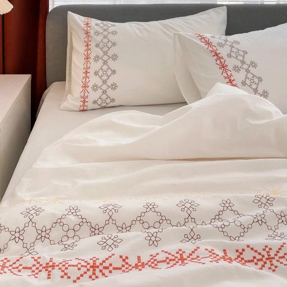 New Geometric Embroidery Duvet Set - The Linen House