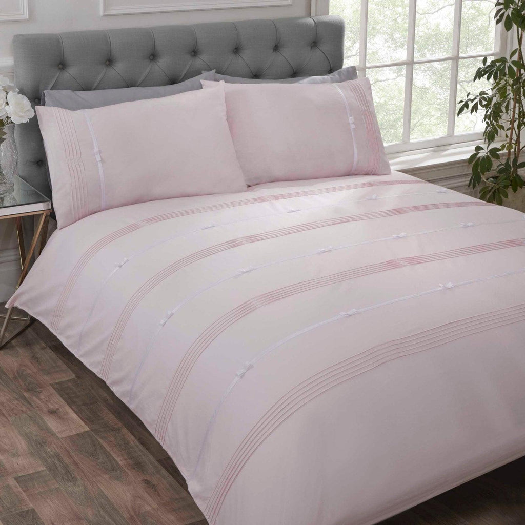 Pleats with Ribbon Bow Duvet Set - The Linen House