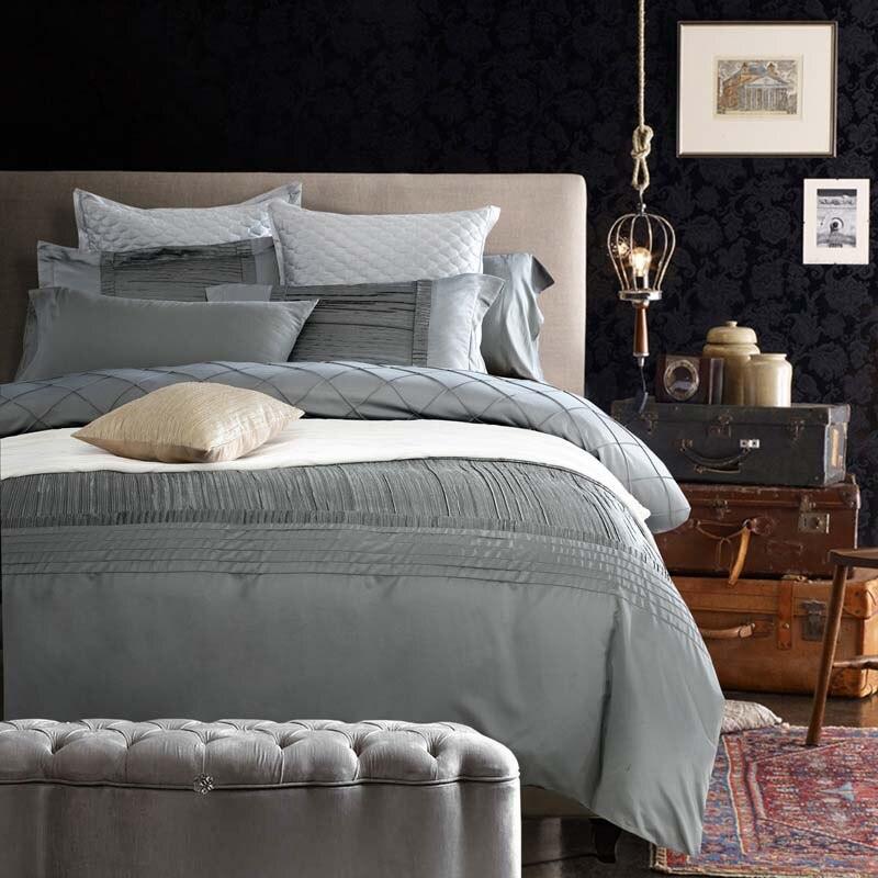 Grey Pinch Pleat Bridal Set with filling - The Linen House