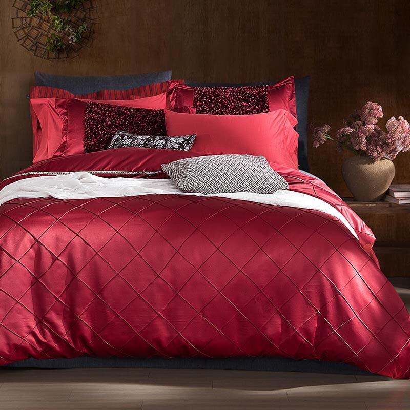 Cotton Satin Red Bridal sheet Set with filling - The Linen House