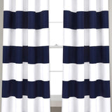 Dark Blue and White Stripe Cotton Duck Curtains