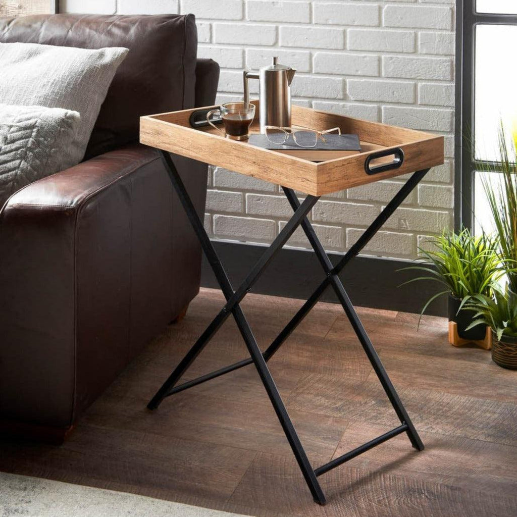 Multi-functional Living Room Black Iron Foldable Tray Table - The Linen House