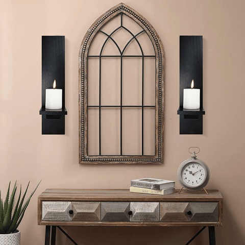 Wall Candle Sconces Set of 2, Decorative Wooden Candle Holder, Farmhouse Candle Sconce, Living Room Wall Decoration, - The Linen House