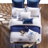 New Luxury White with Blue Embroidered Duvet - The Linen House